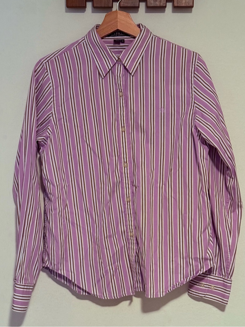 Lauren Ralph Lauren Pink Striped Cotton Button Down Shirt Size M